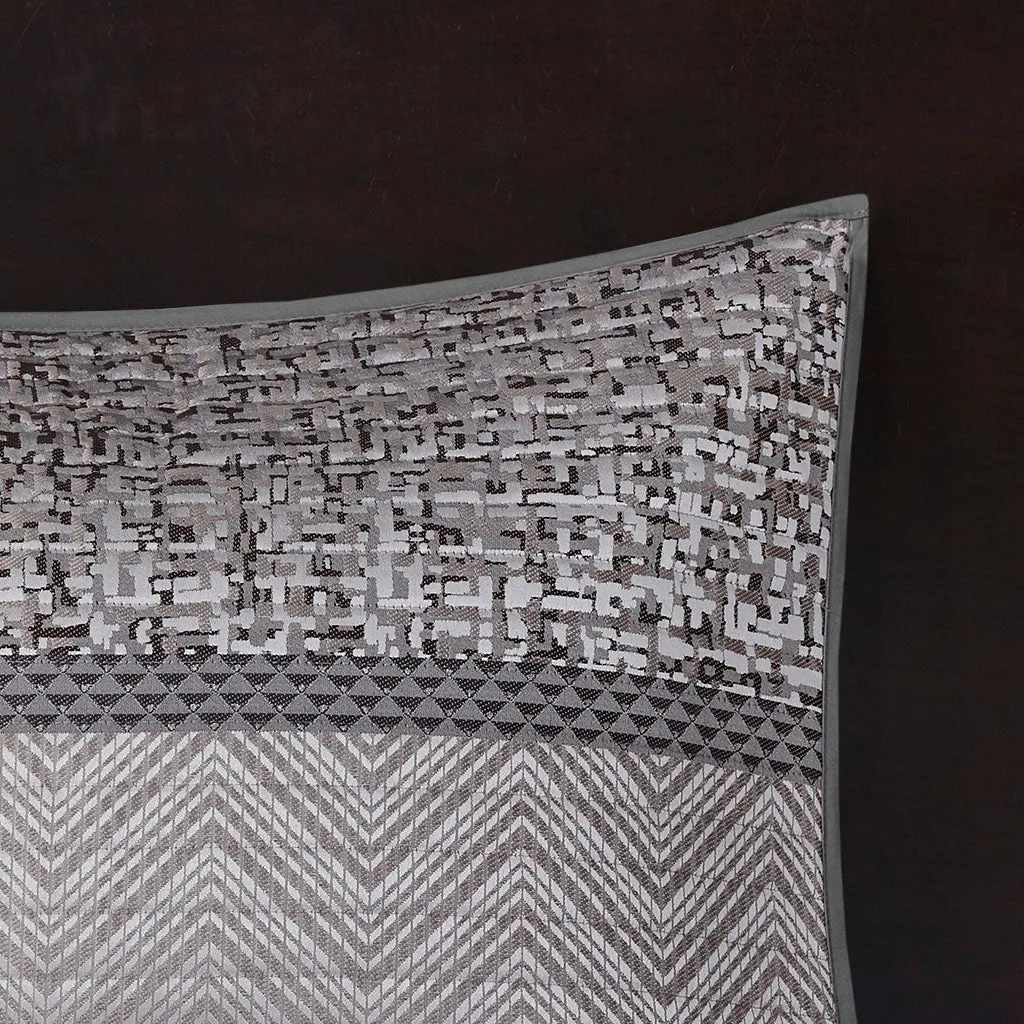 Rhapsody 6 Piece Reversible Jacquard Quilt Set with Throw Pillows in Grey/Taupe