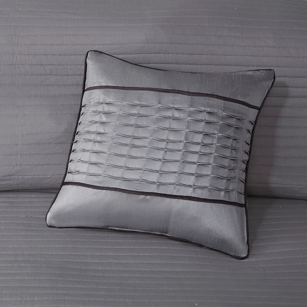 Rhapsody 6 Piece Reversible Jacquard Quilt Set with Throw Pillows in Grey/Taupe