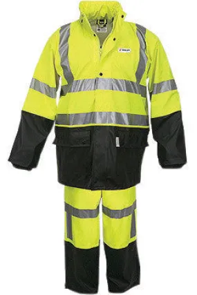 River City Garments 3X Fluorescent Lime And Black Luminator .4000 mm Polyester And Polyurethane Flame Resistant 2 Piece Rain Suit With 3M Reflective Stripe