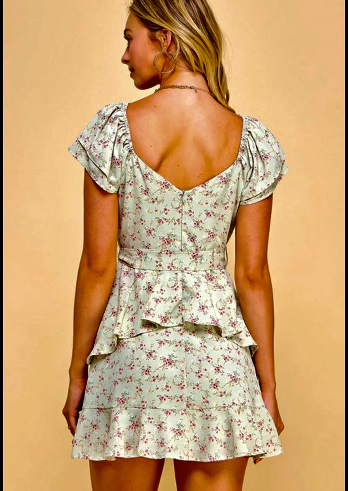 Sage mini dress with cap sleeves- soft green