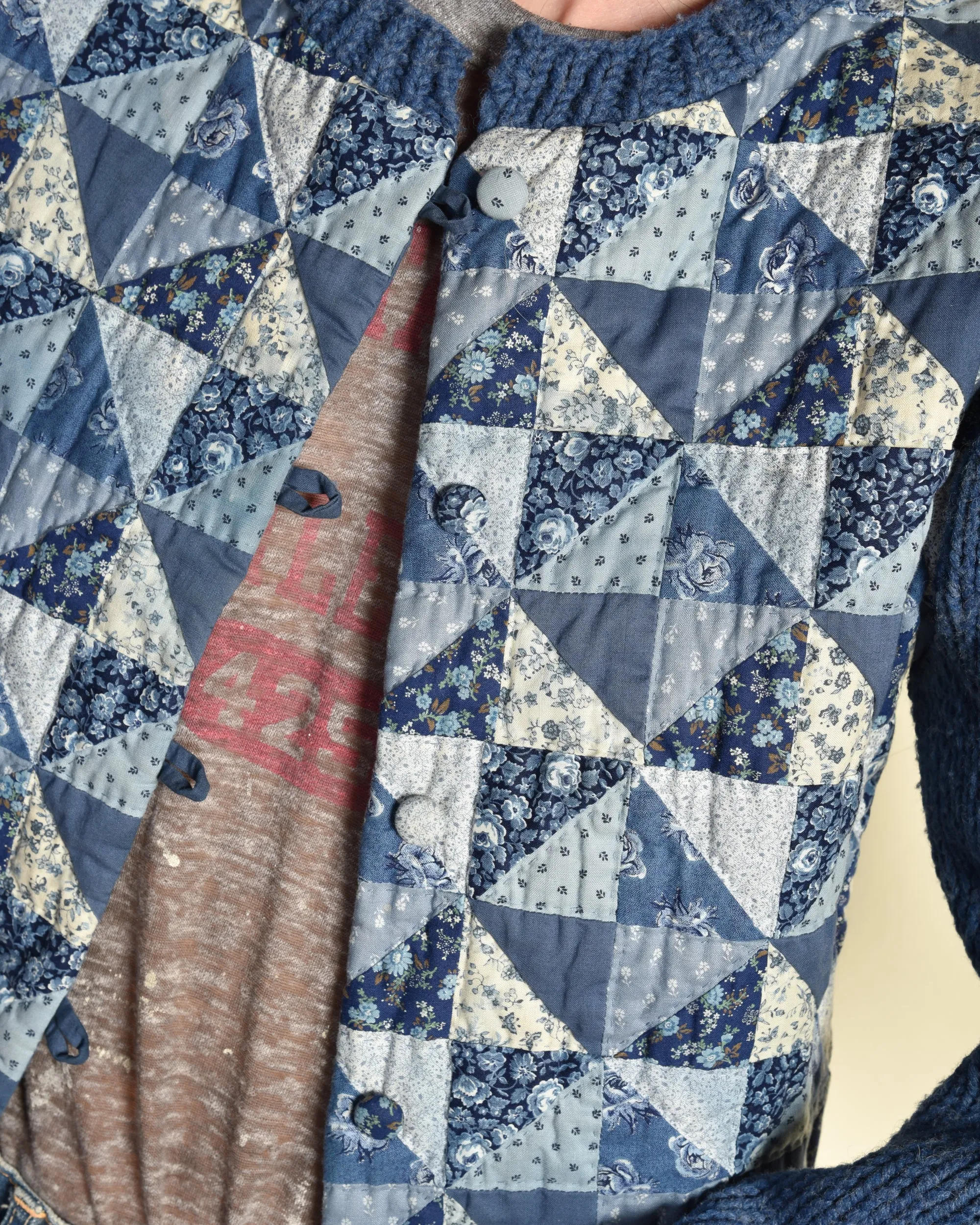 Sara 1970s Hand Knit Patchwork Cardigan