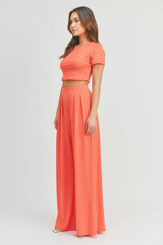 short sleeve crop top & palazzo pant set