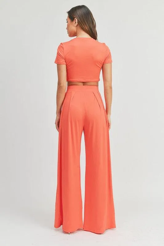 short sleeve crop top & palazzo pant set