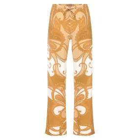 Silk palazzo pants gold paisley print