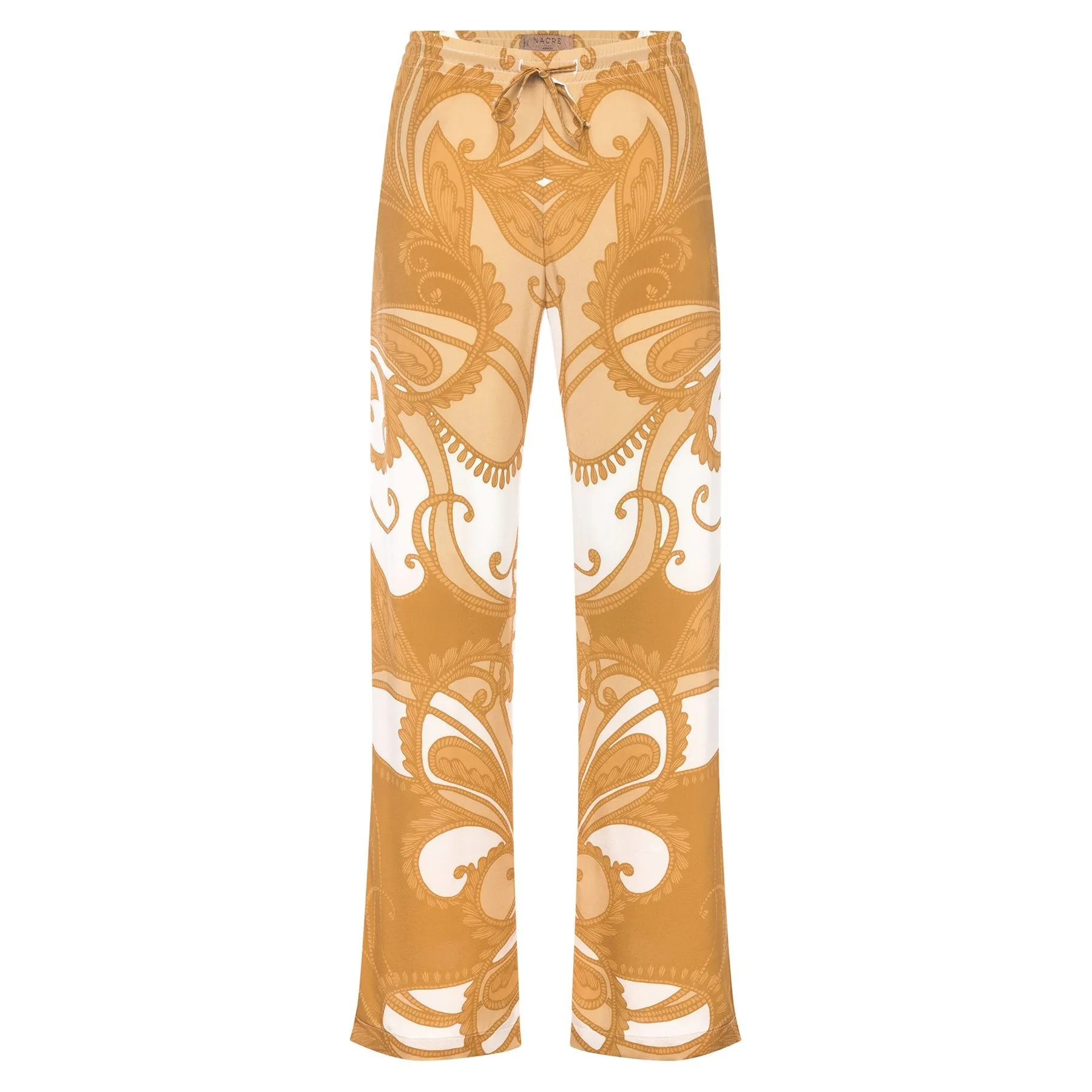 Silk palazzo pants gold paisley print