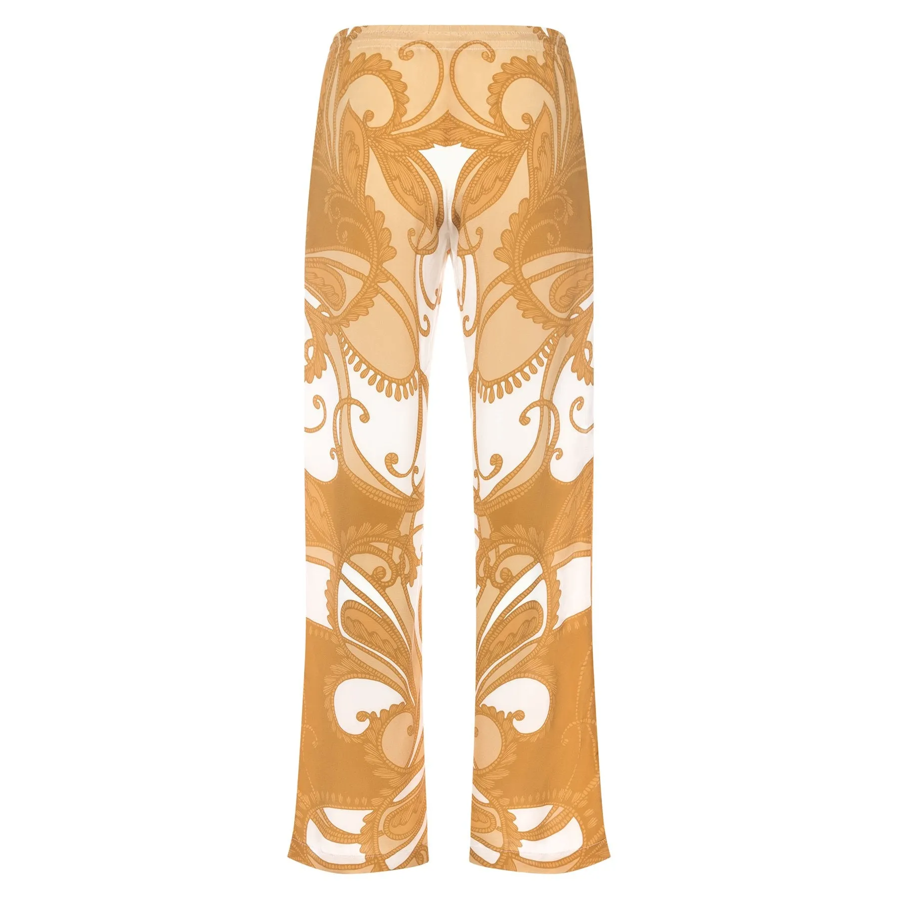 Silk palazzo pants gold paisley print