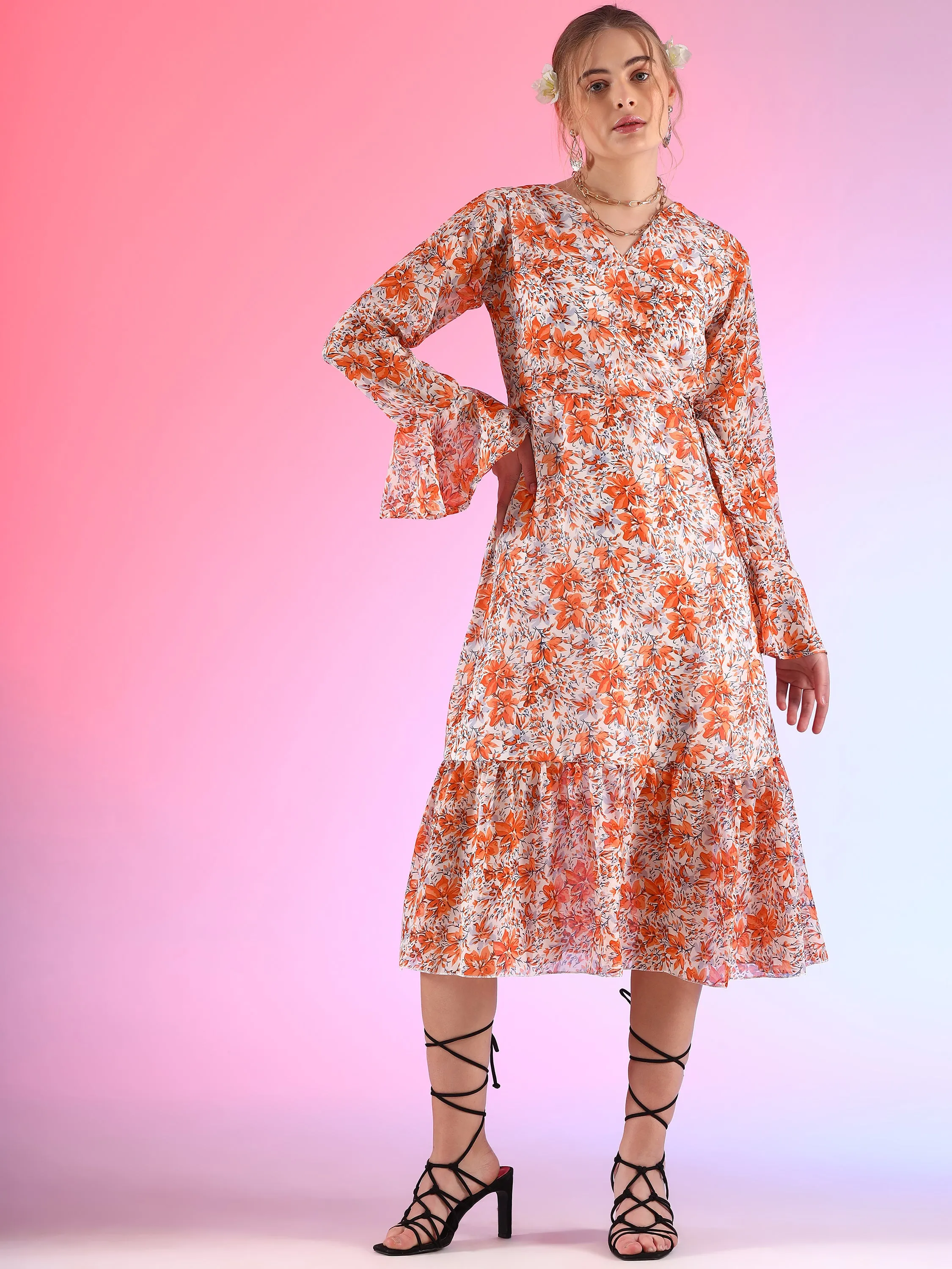Spice Symphony Midi Length Flared Georgette Dress