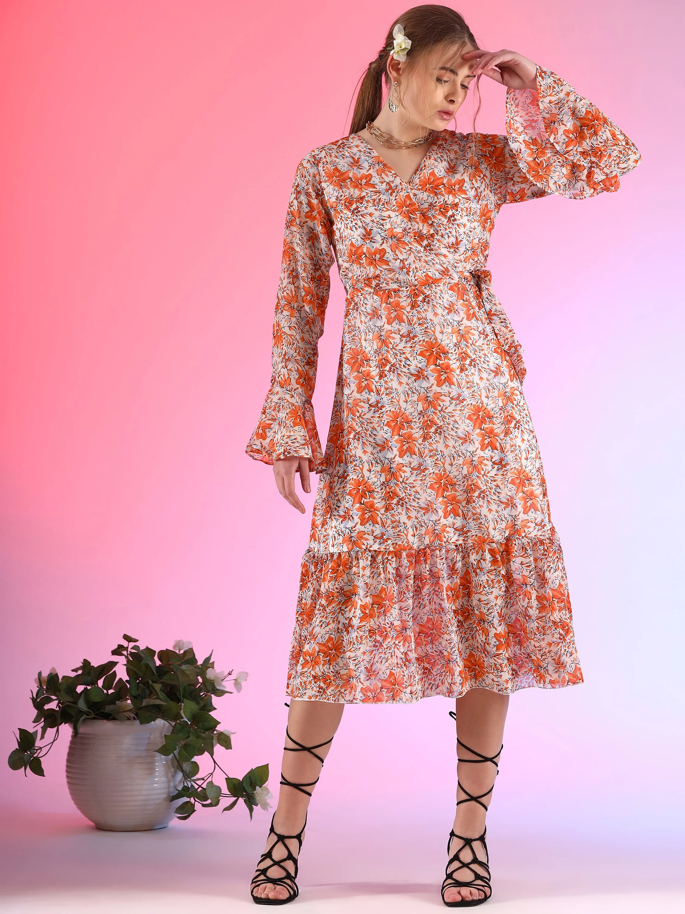 Spice Symphony Midi Length Flared Georgette Dress