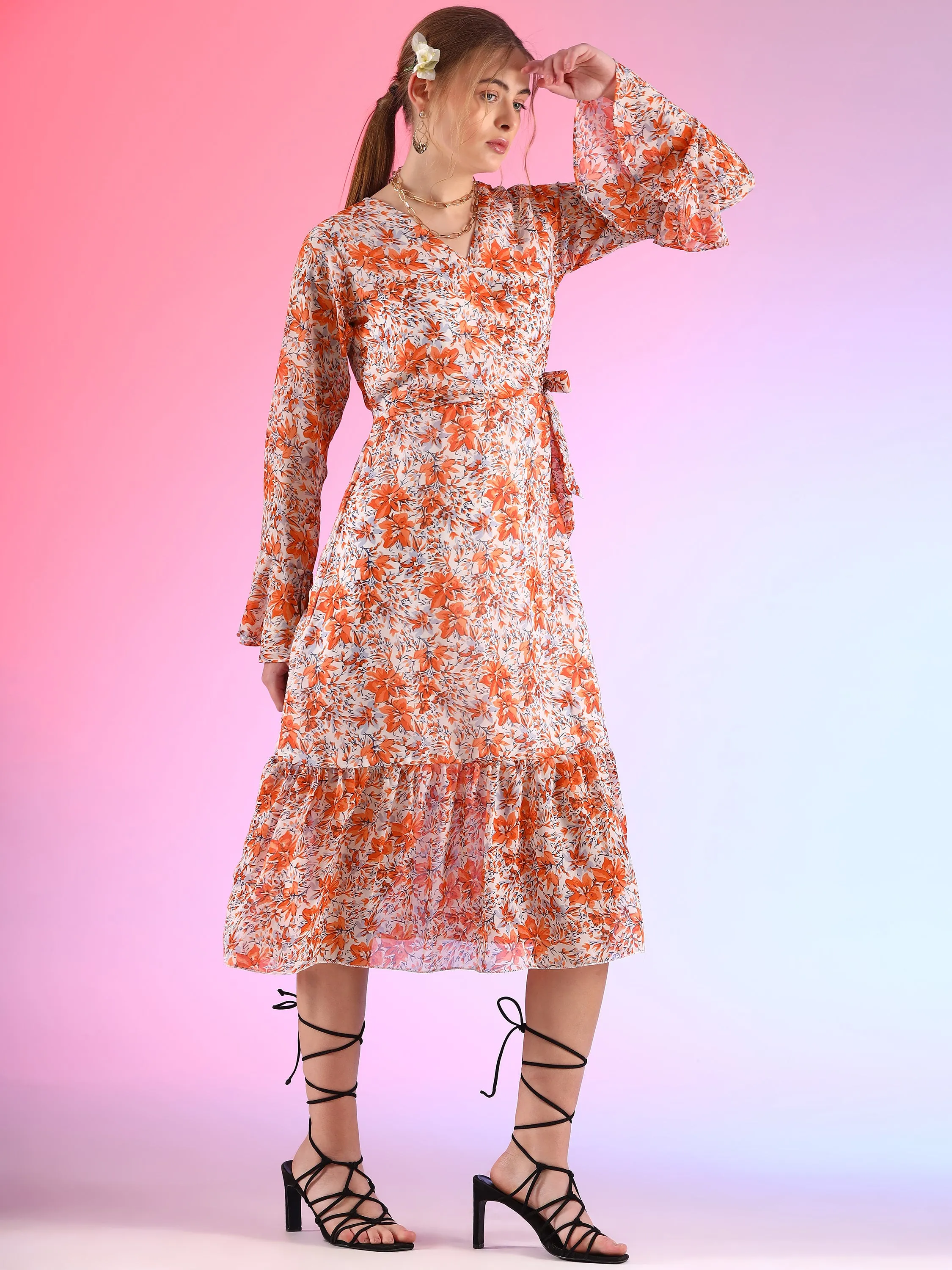 Spice Symphony Midi Length Flared Georgette Dress