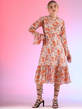 Spice Symphony Midi Length Flared Georgette Dress