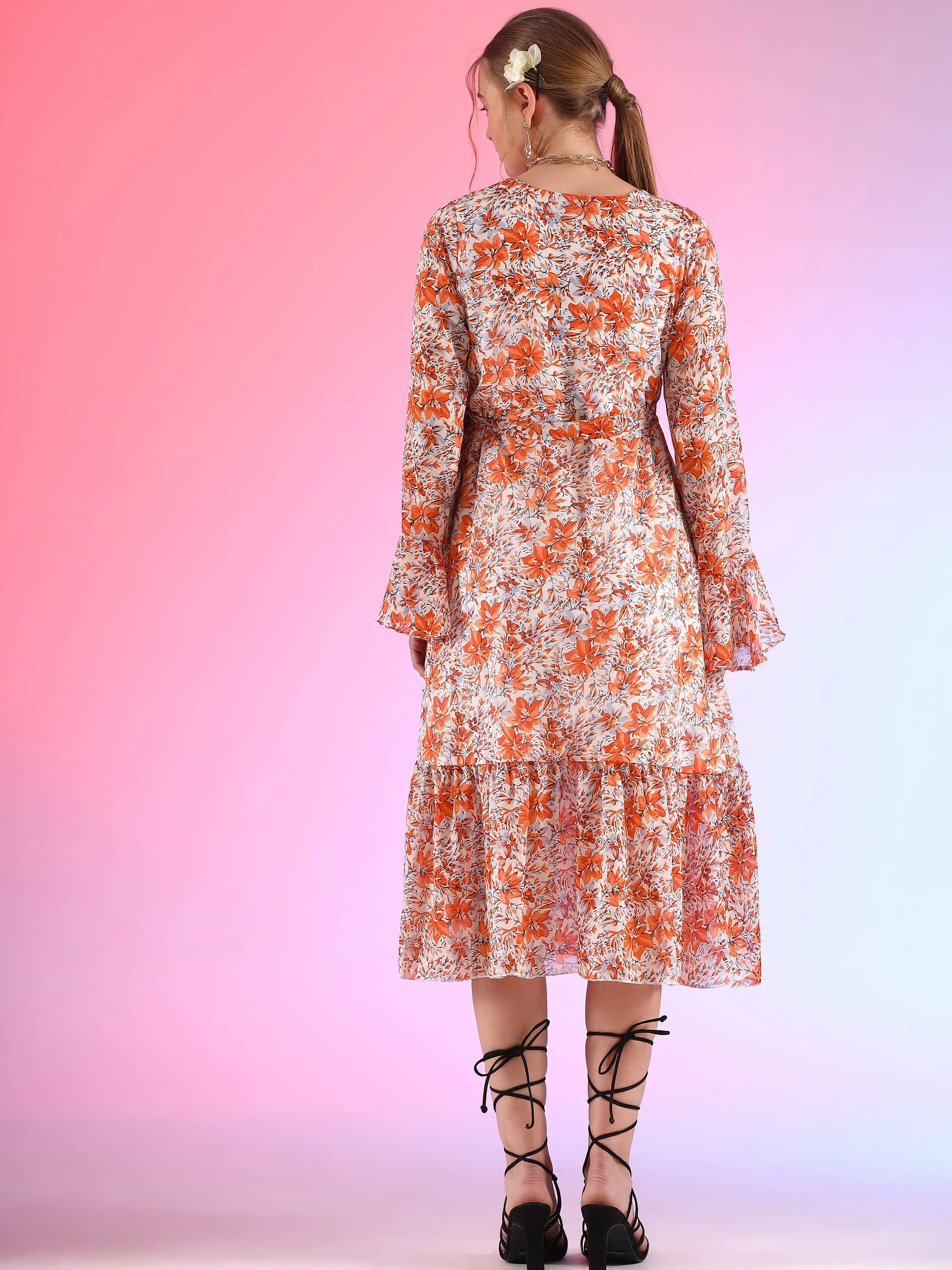 Spice Symphony Midi Length Flared Georgette Dress