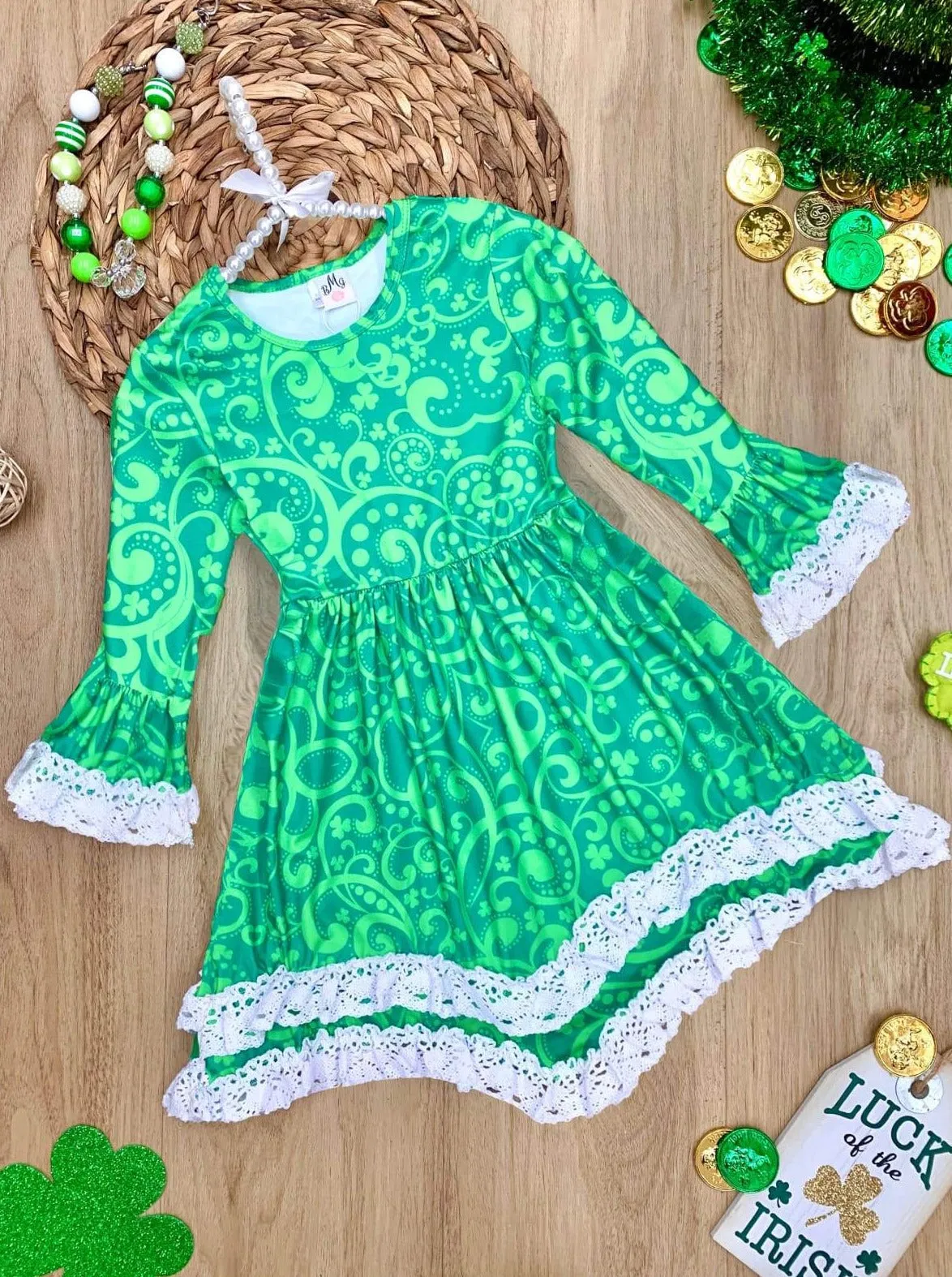 St. Patty Paisley Crochet Hem Dress