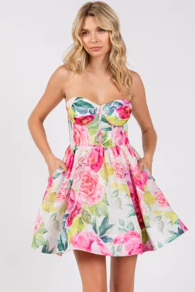 strapless bustier floral dress