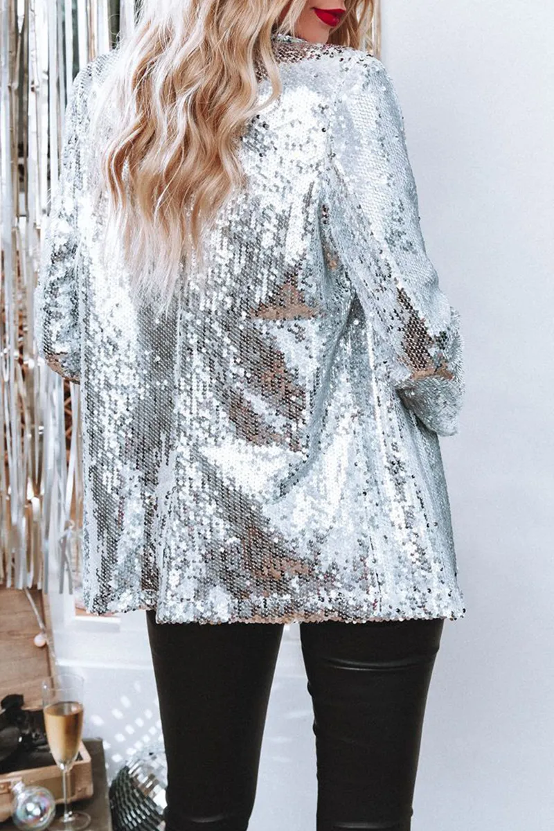 Street Patchwork Sequins Cardigan Collar Outerwear(4 Colors)