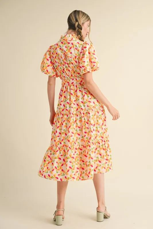 SUNSHINE MIDI DRESS IN ORANGE FLORAL COMBO