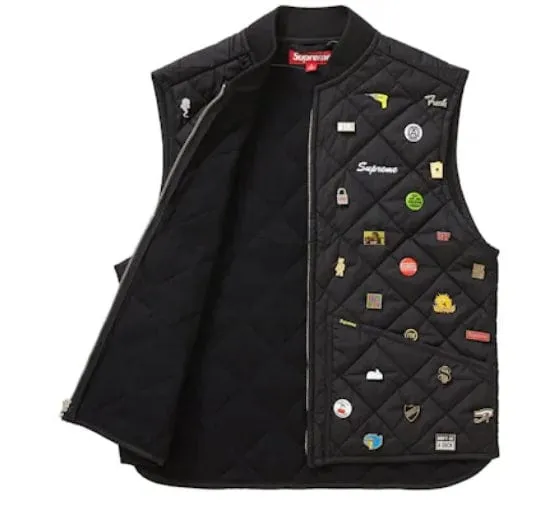 Supreme Pins Quilted Work Vest - Black