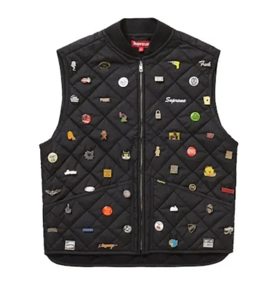 Supreme Pins Quilted Work Vest - Black