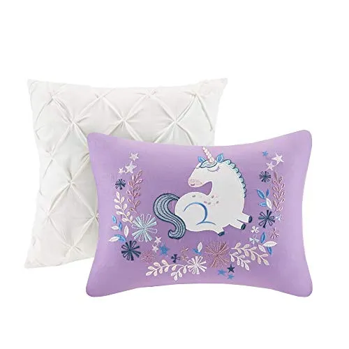 Urban Habitat Kids Lola Reversible Cotton Unicorn Floral Flower Botanical Printed Embroidered Pillow Soft Down Alternative Hypoallergenic Season Coverlet Quilts Bedding-Set, Full/Queen, Pink