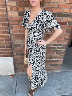 V Neck Twist Front Cut Out Maxi Dress