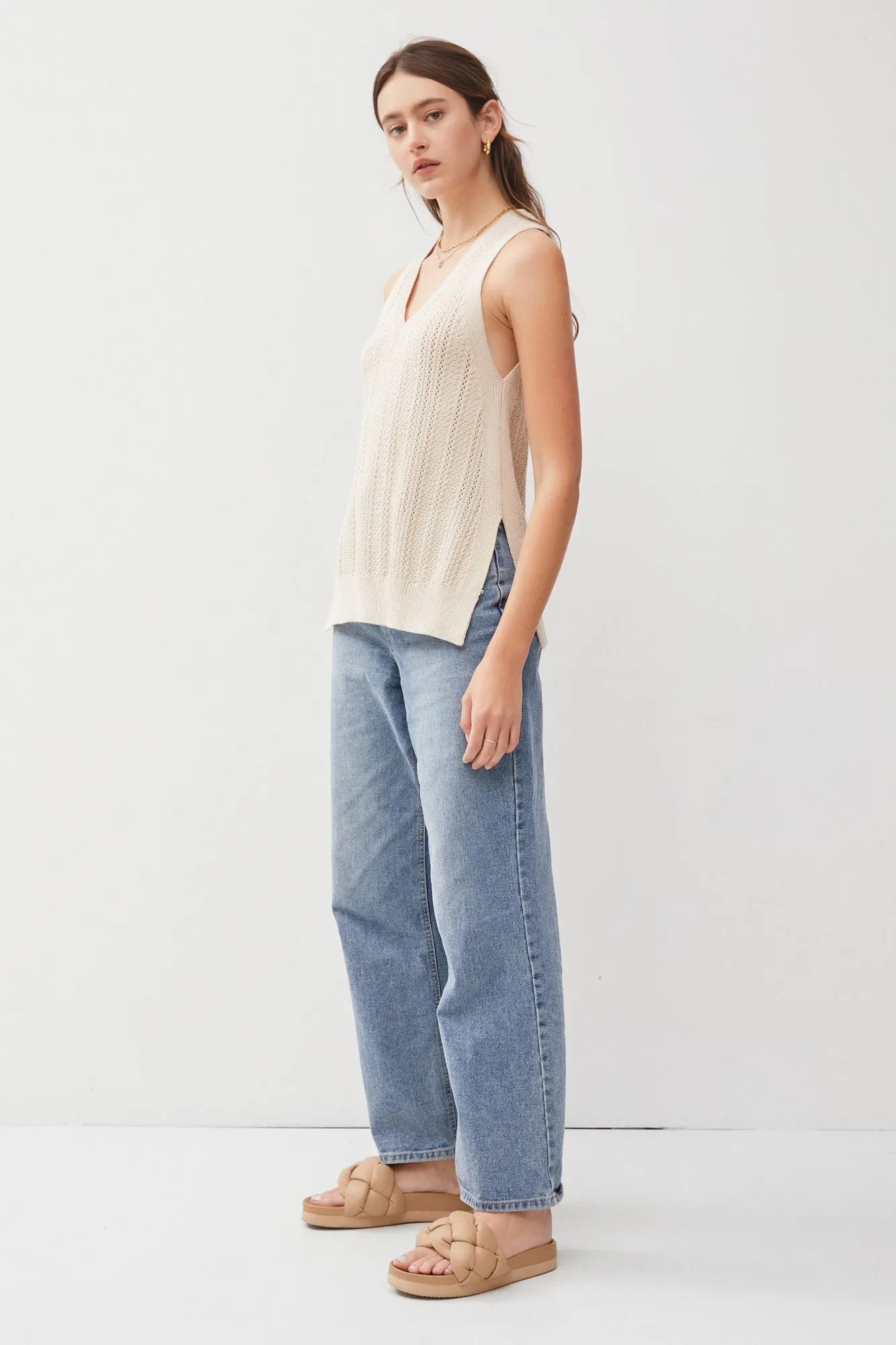 Varsity V-Neck Chunky Tank Sweater