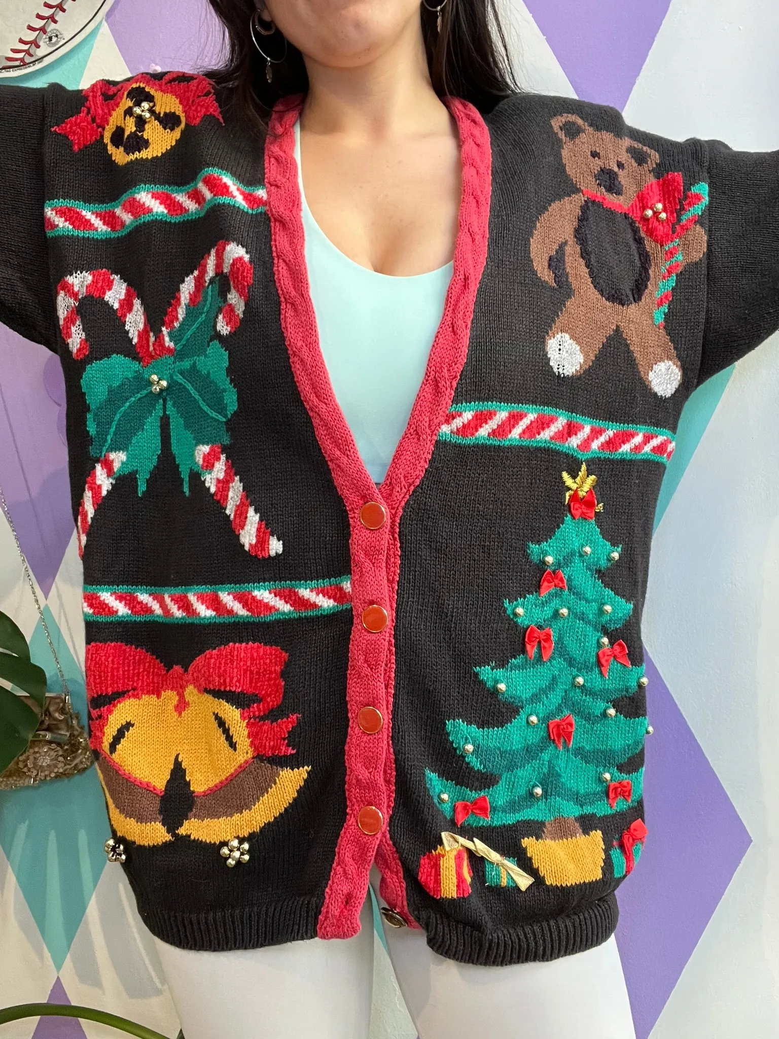 Vintage Christmas Patchwork Knit Cardigan Sweater
