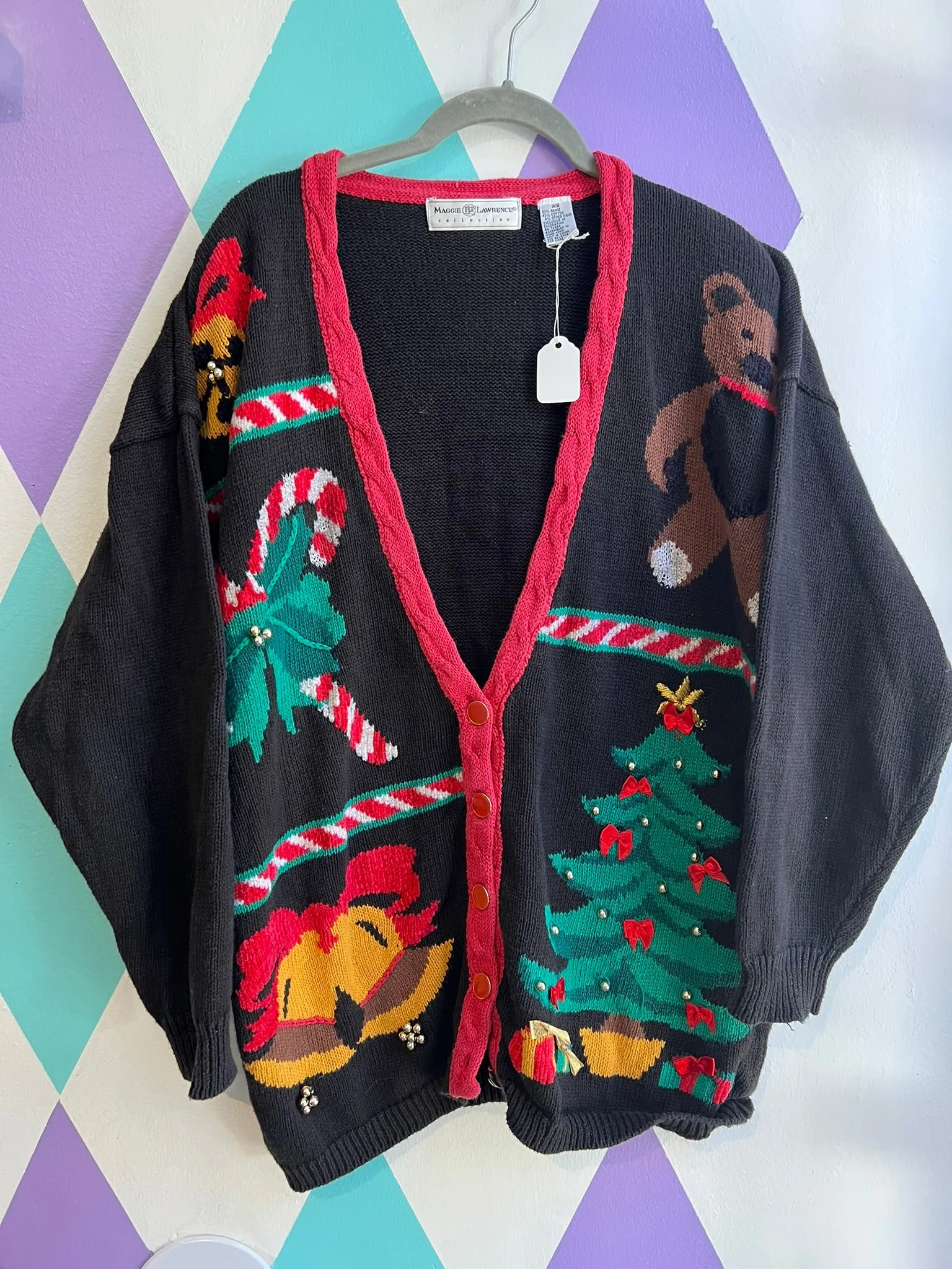Vintage Christmas Patchwork Knit Cardigan Sweater