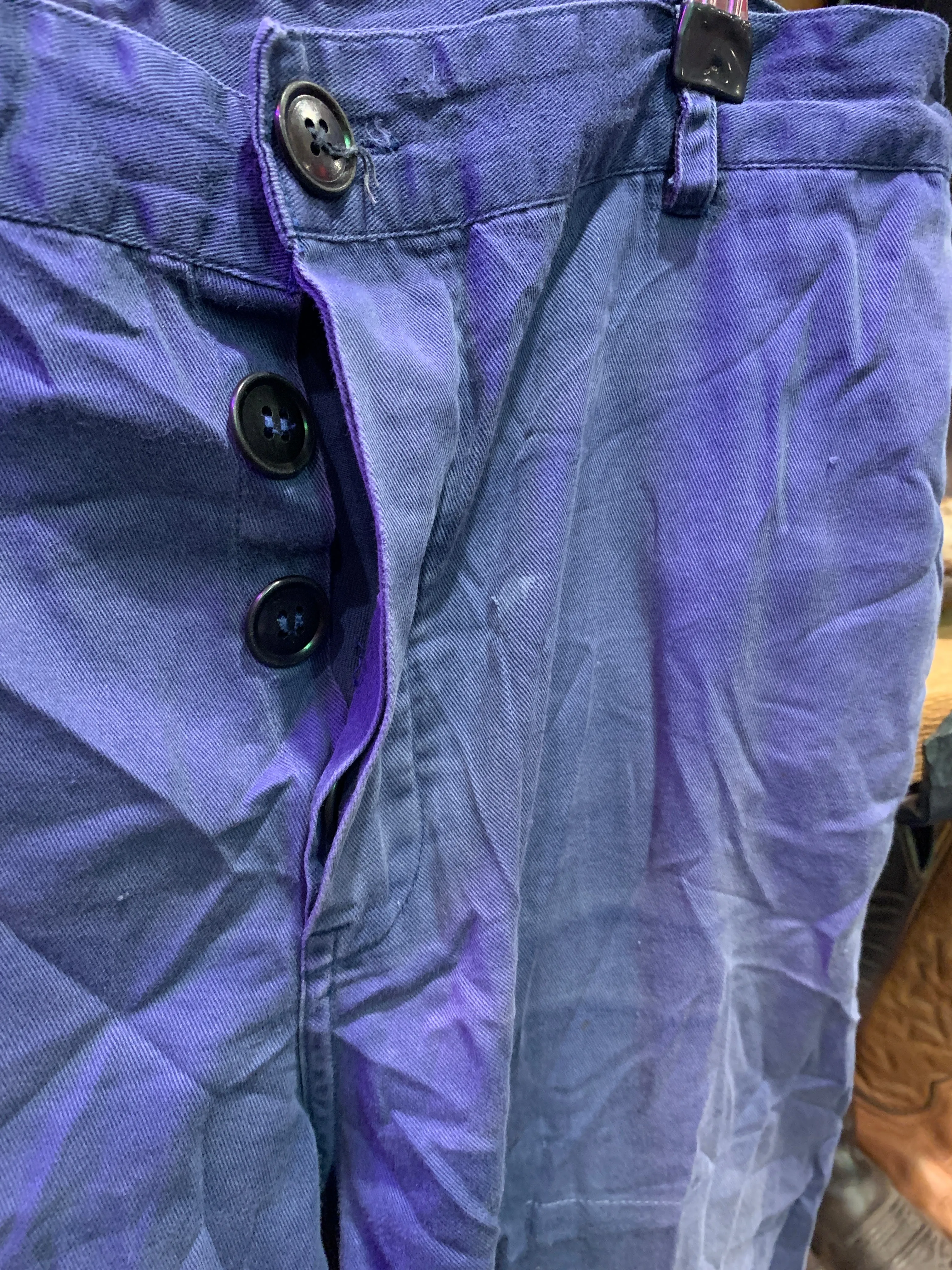 Vintage French Workwear Button Up Hand Repaired Pants, Wasit 34