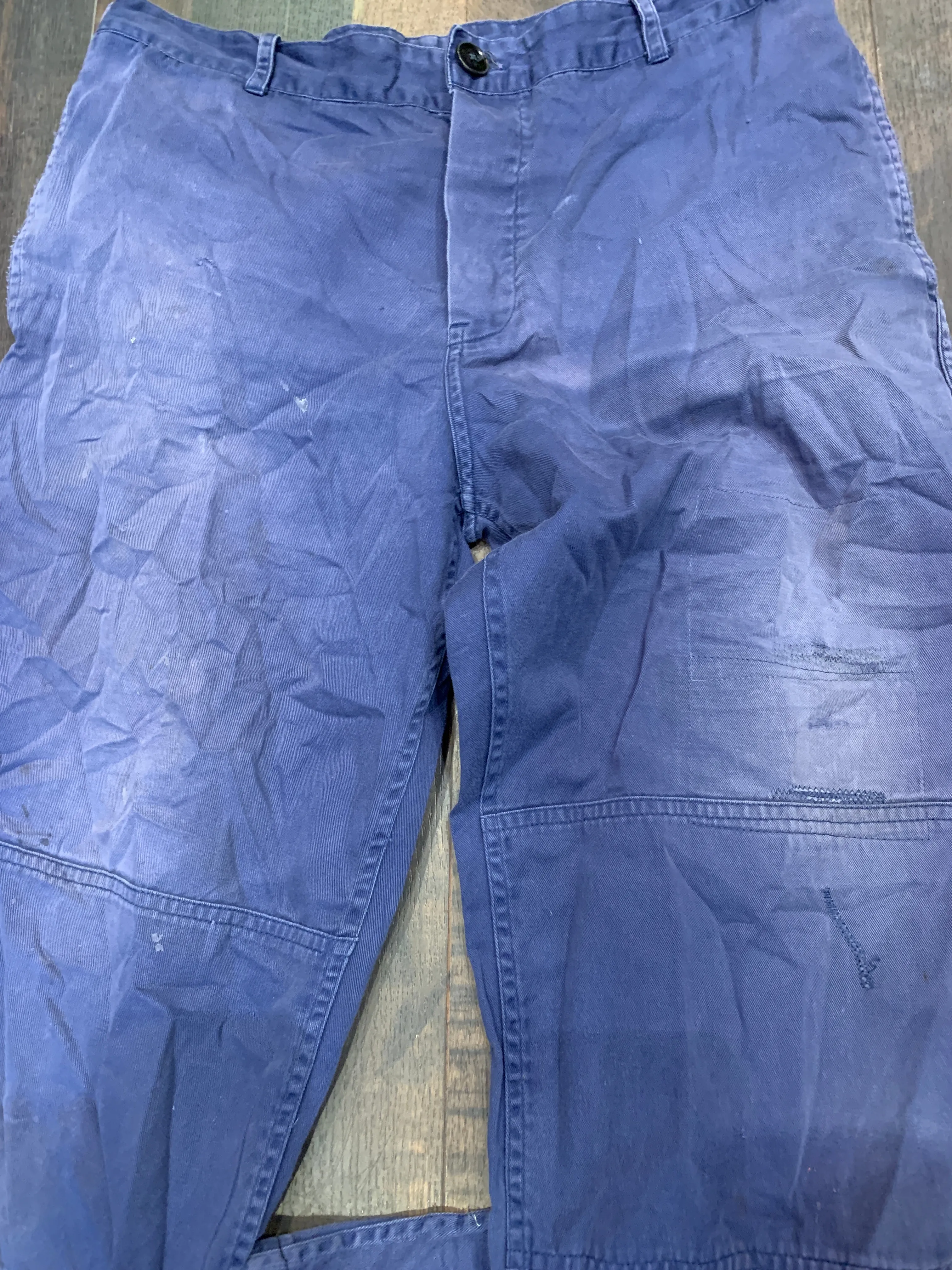 Vintage French Workwear Button Up Hand Repaired Pants, Wasit 34