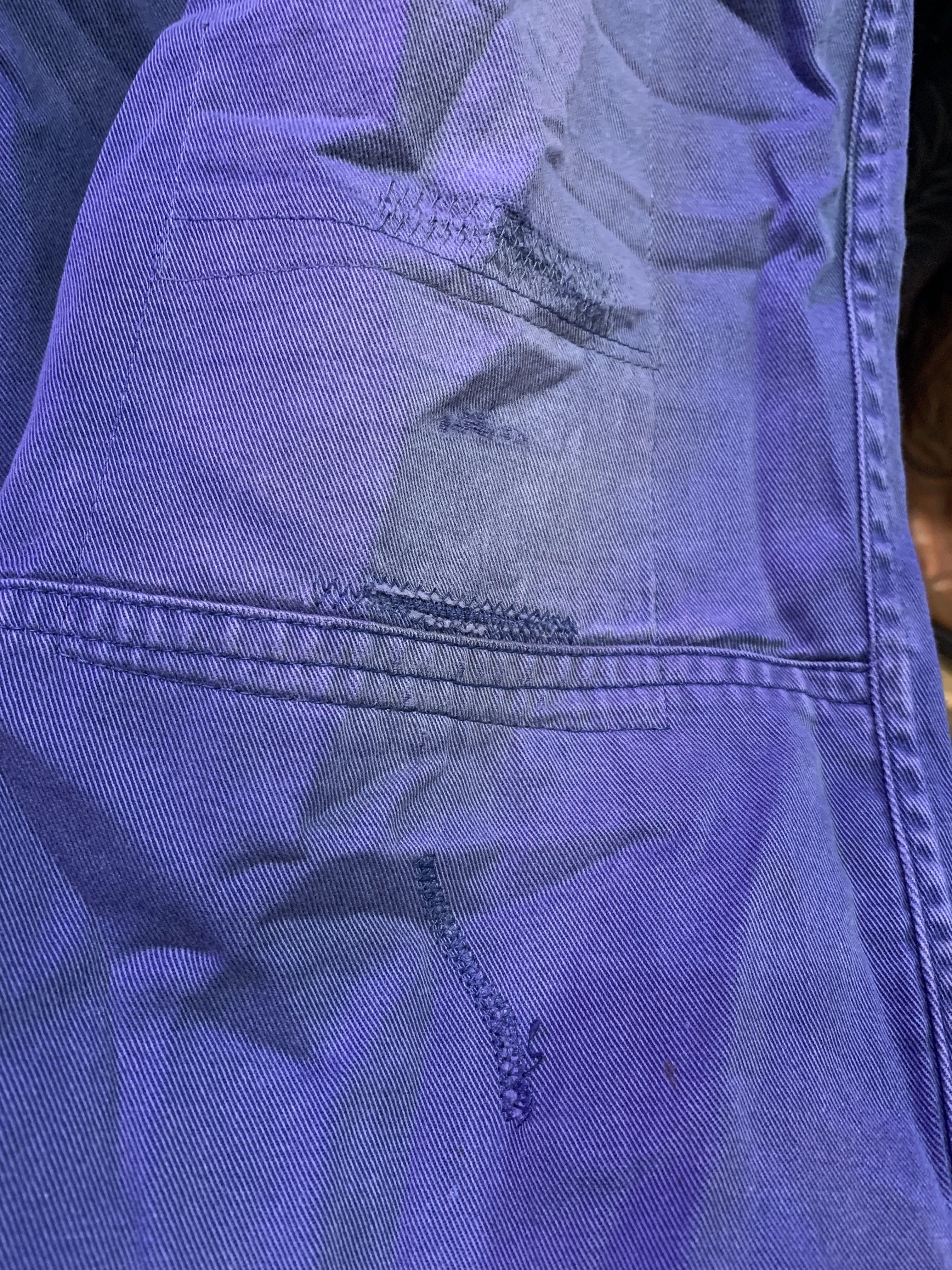Vintage French Workwear Button Up Hand Repaired Pants, Wasit 34