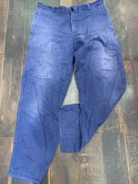 Vintage French Workwear Button Up Hand Repaired Pants, Wasit 34