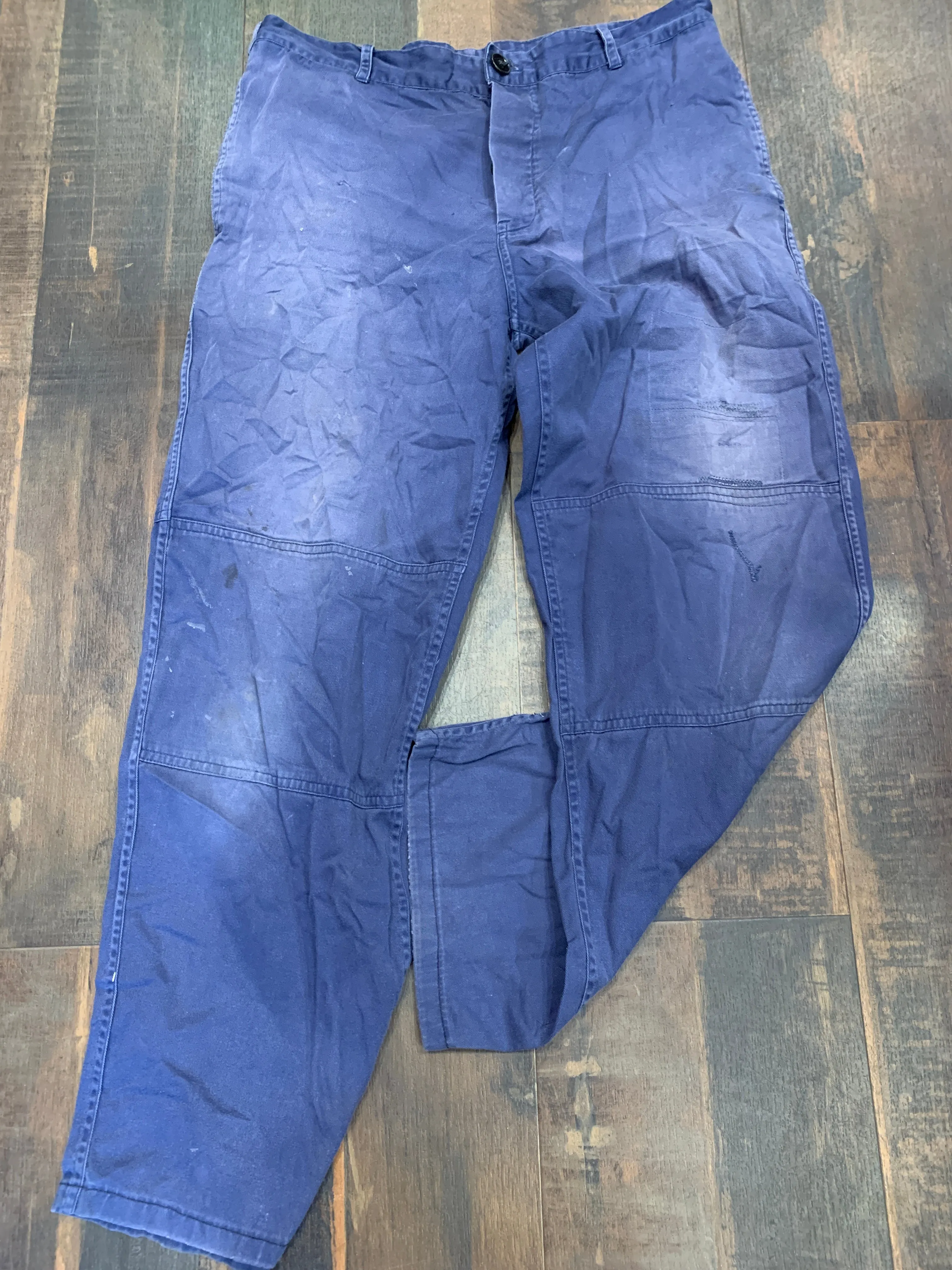 Vintage French Workwear Button Up Hand Repaired Pants, Wasit 34