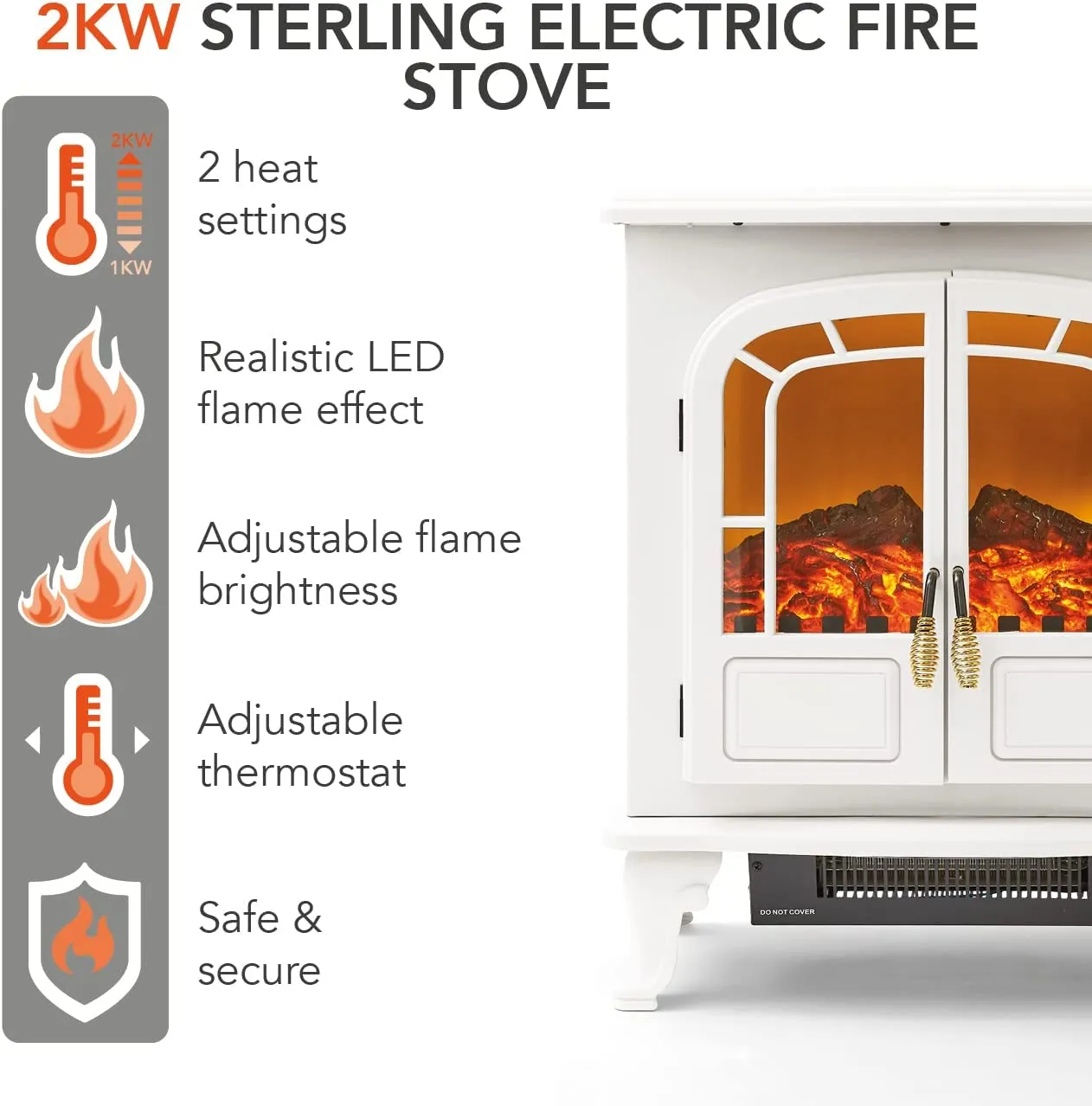 Warmlite 2KW Wingham 2-door Portable Fireplace Heater