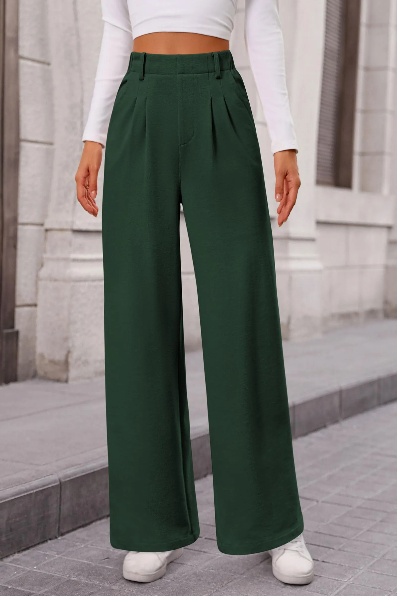 Wide Leg Casual High Elastic Waisted Work Office Palazzo Pants