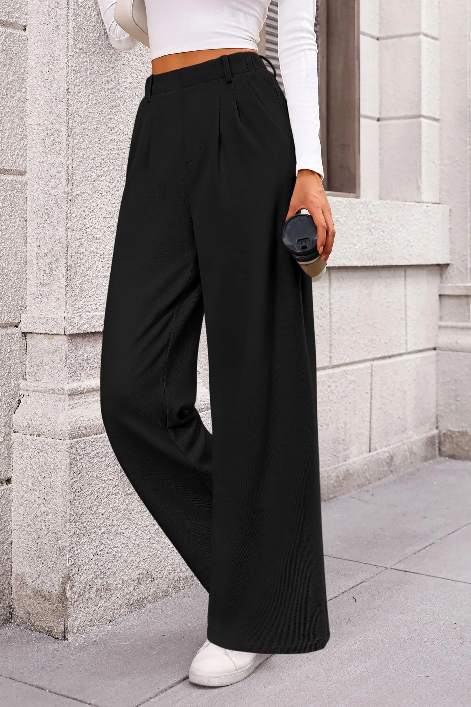 Wide Leg Casual High Elastic Waisted Work Office Palazzo Pants