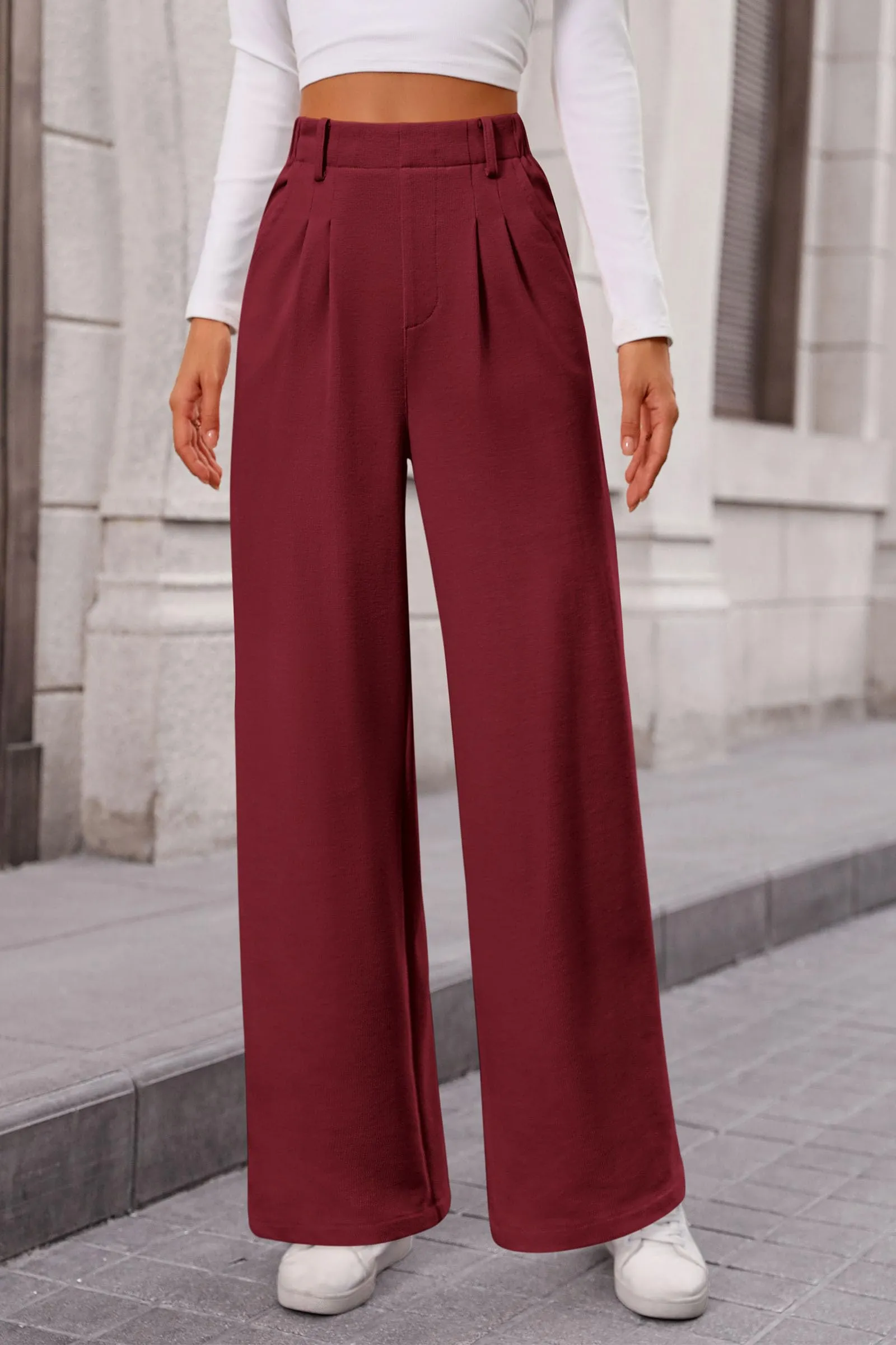 Wide Leg Casual High Elastic Waisted Work Office Palazzo Pants