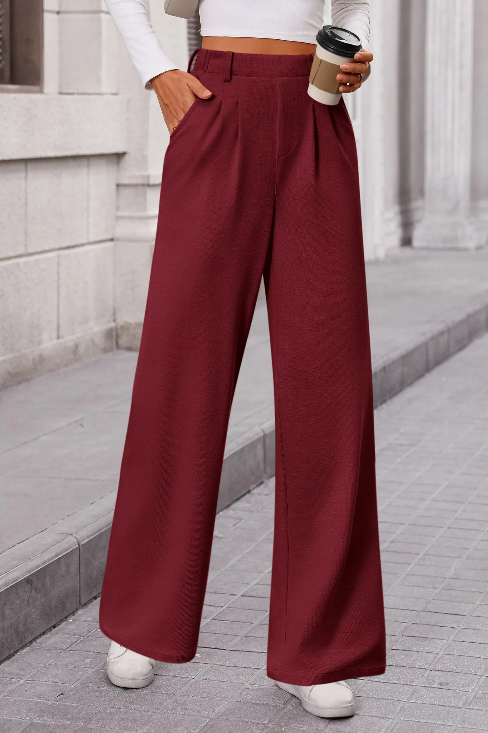 Wide Leg Casual High Elastic Waisted Work Office Palazzo Pants