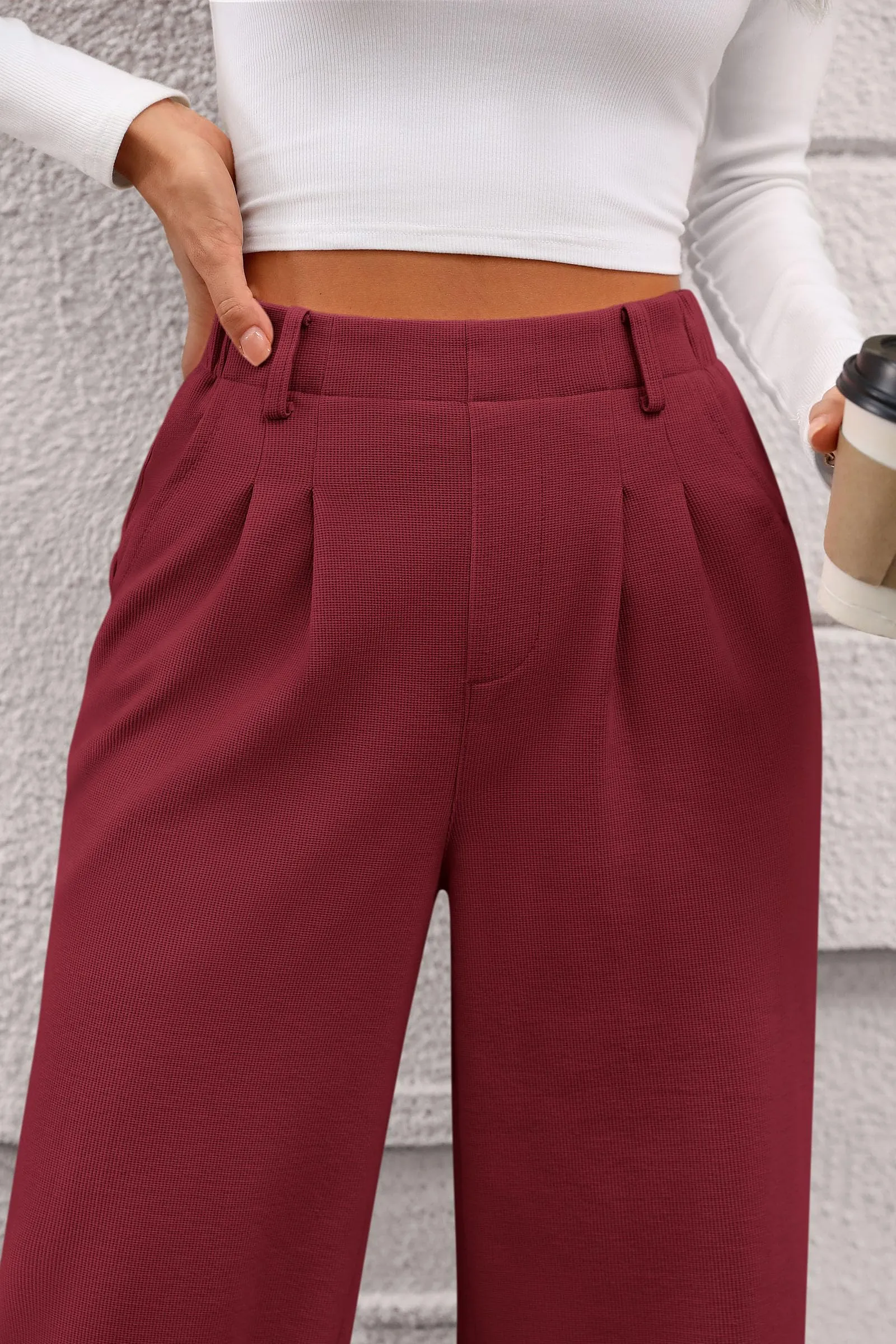 Wide Leg Casual High Elastic Waisted Work Office Palazzo Pants