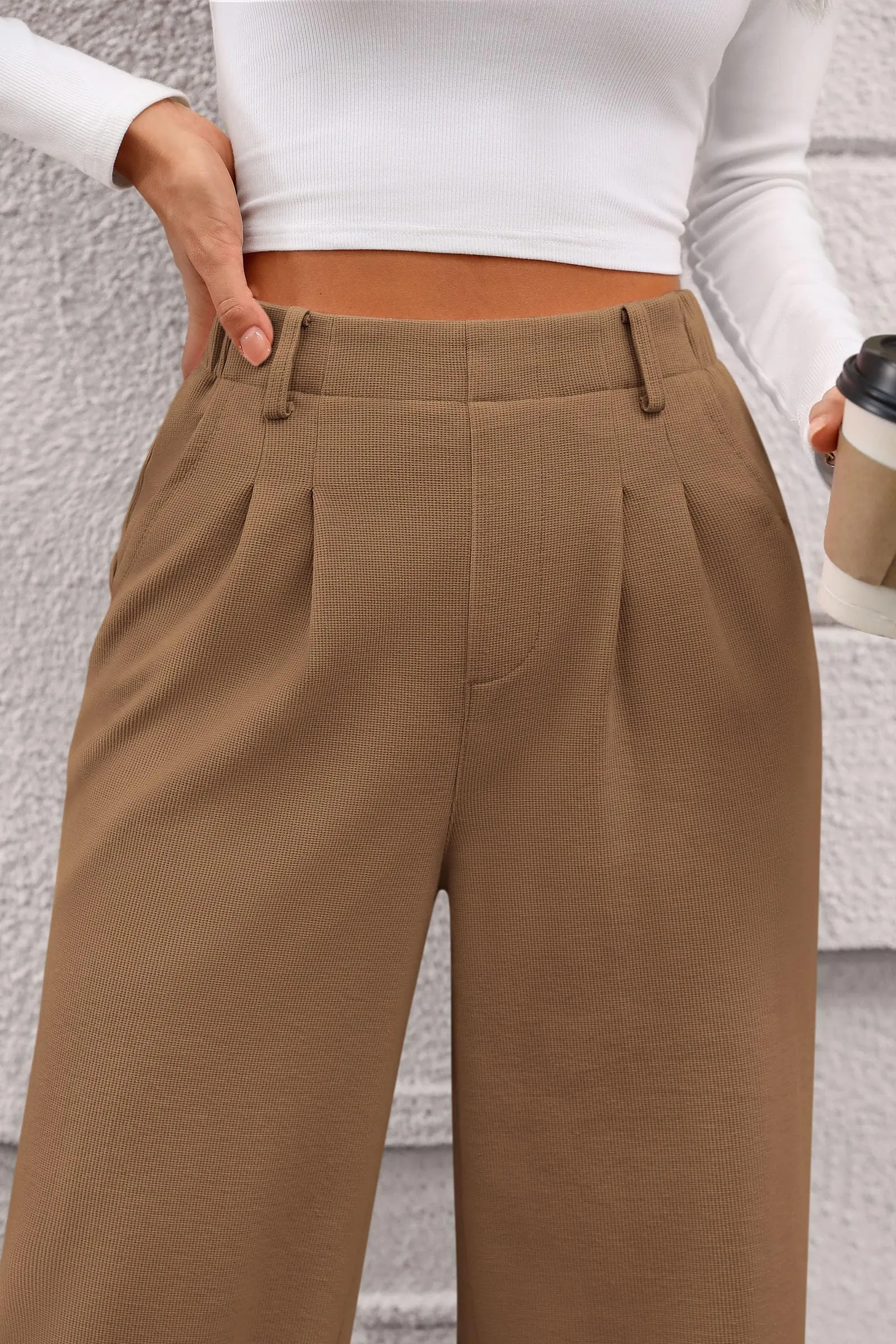 Wide Leg Casual High Elastic Waisted Work Office Palazzo Pants