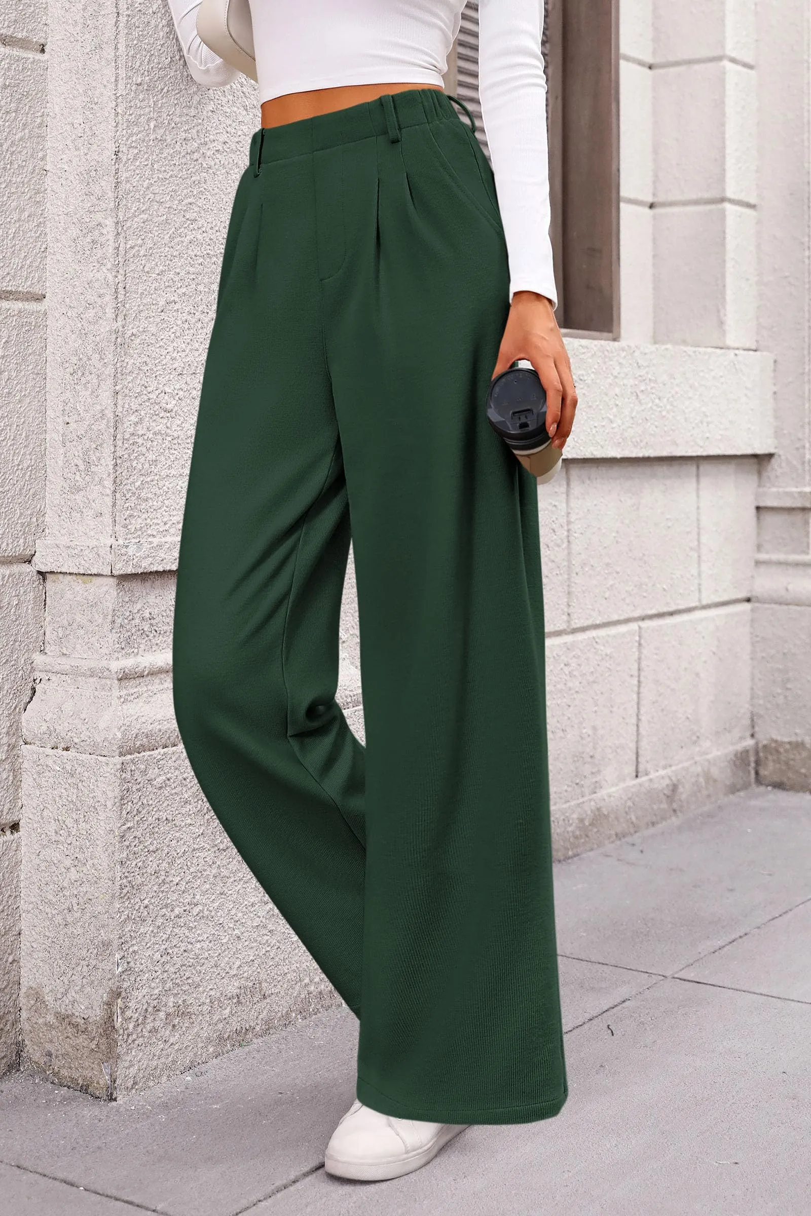 Wide Leg Casual High Elastic Waisted Work Office Palazzo Pants