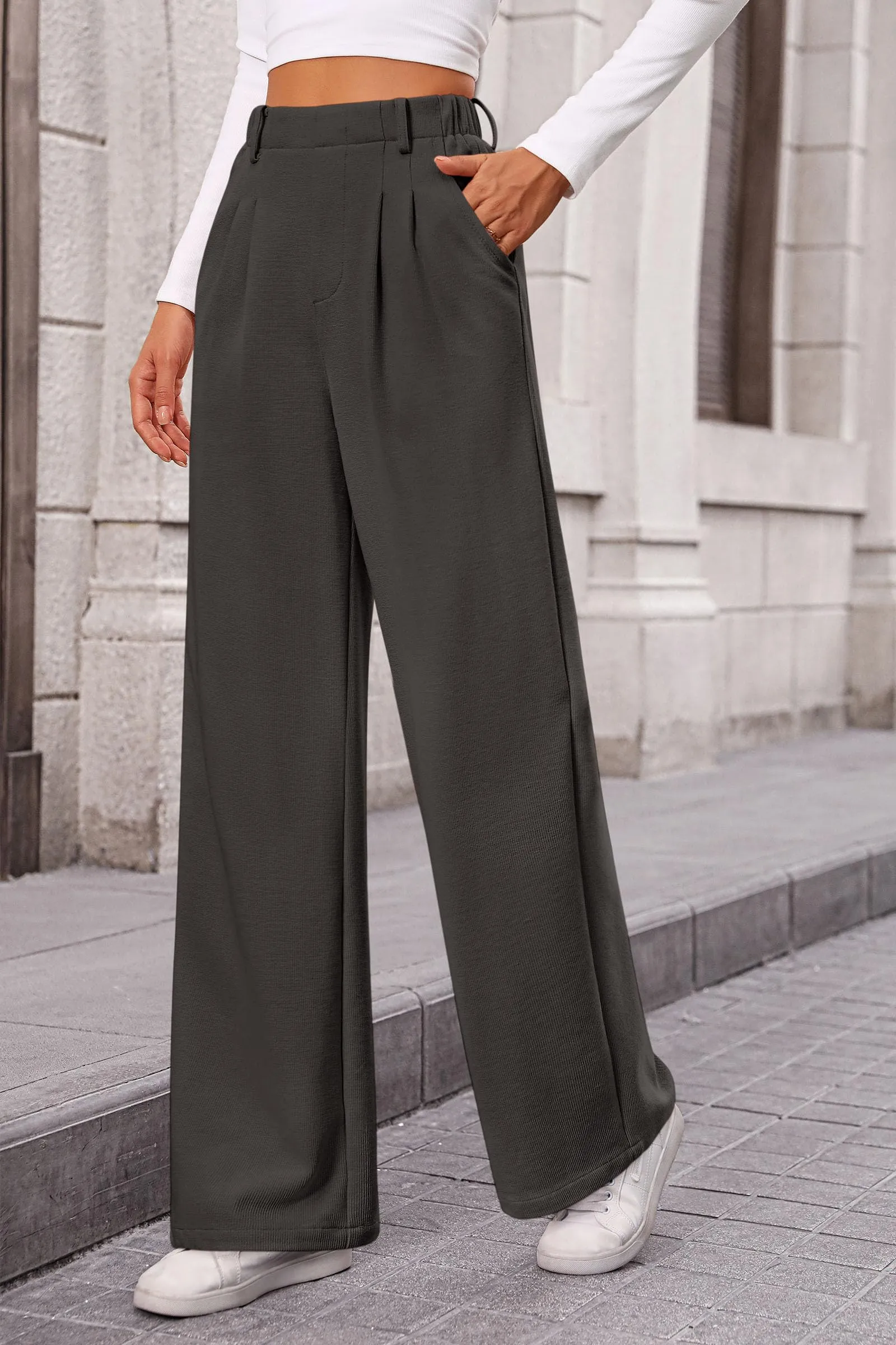 Wide Leg Casual High Elastic Waisted Work Office Palazzo Pants