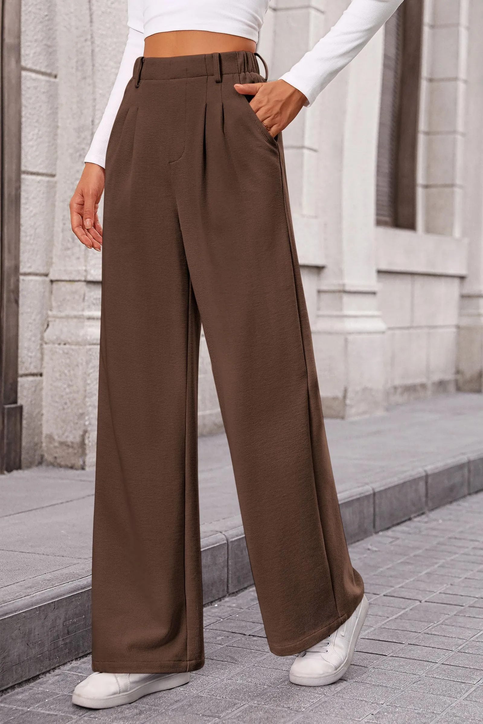 Wide Leg Casual High Elastic Waisted Work Office Palazzo Pants