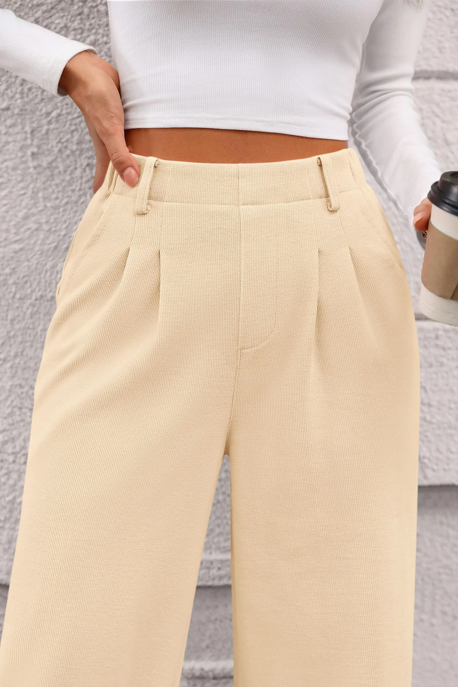 Wide Leg Casual High Elastic Waisted Work Office Palazzo Pants