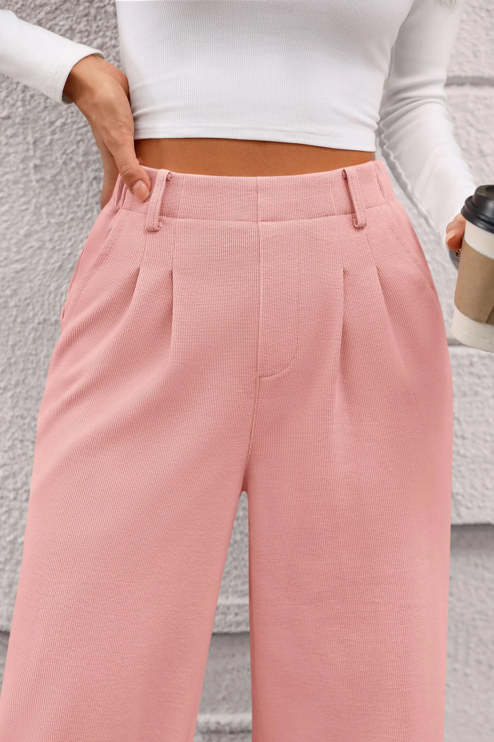 Wide Leg Casual High Elastic Waisted Work Office Palazzo Pants