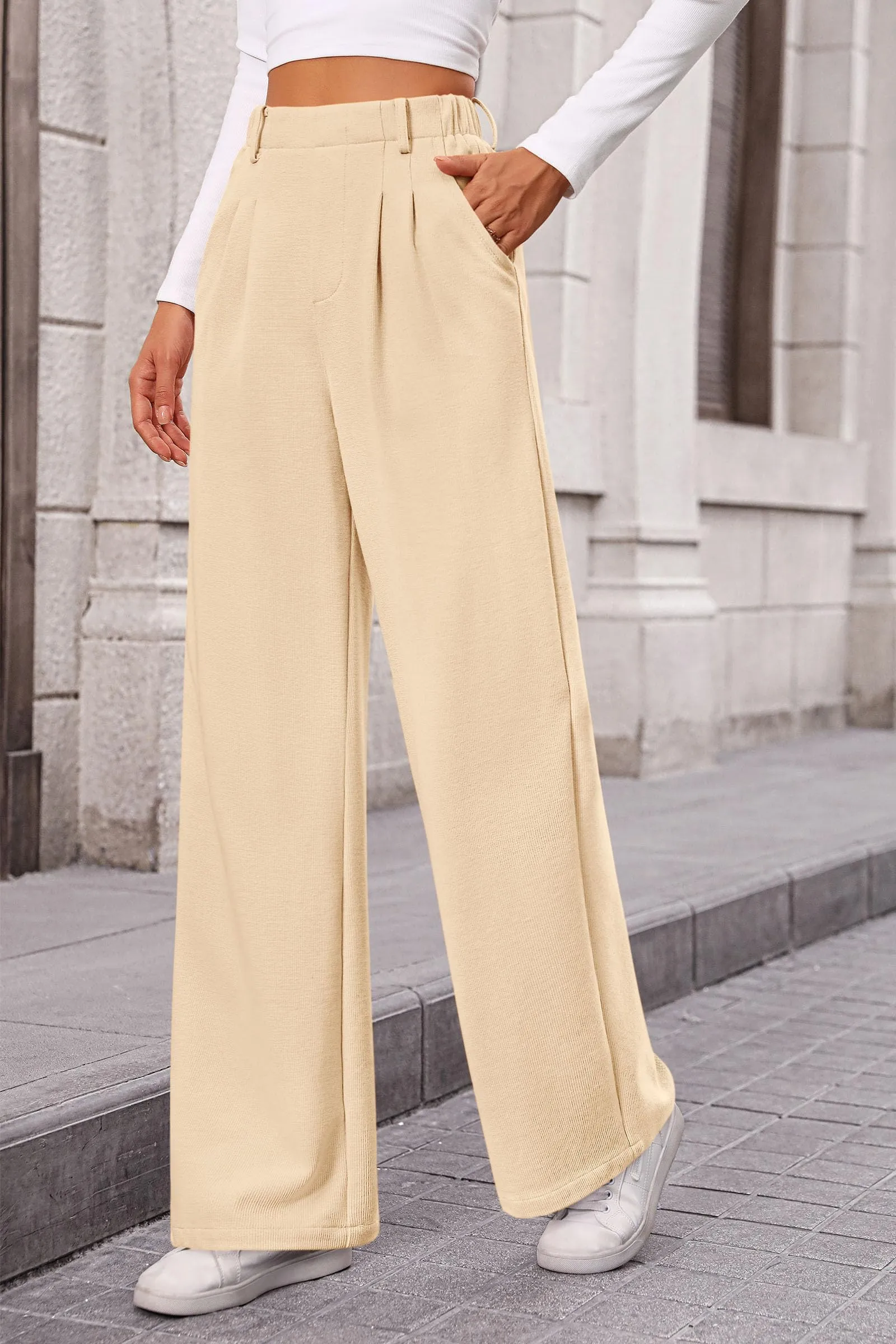 Wide Leg Casual High Elastic Waisted Work Office Palazzo Pants