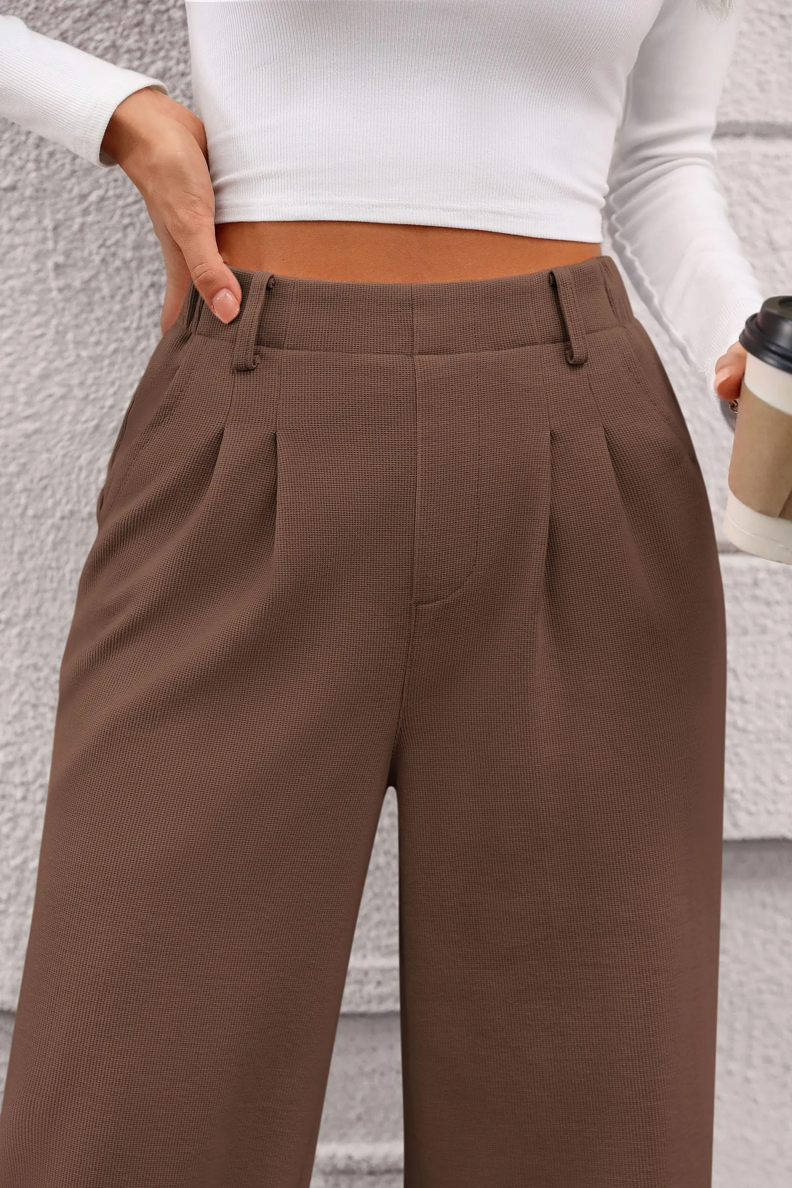Wide Leg Casual High Elastic Waisted Work Office Palazzo Pants