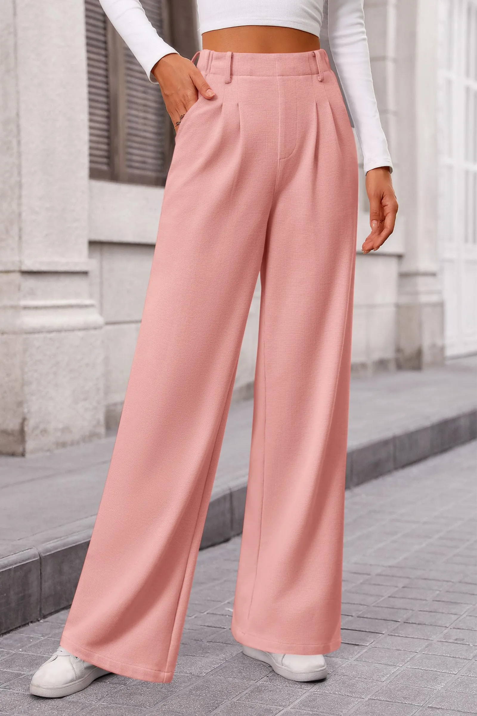 Wide Leg Casual High Elastic Waisted Work Office Palazzo Pants