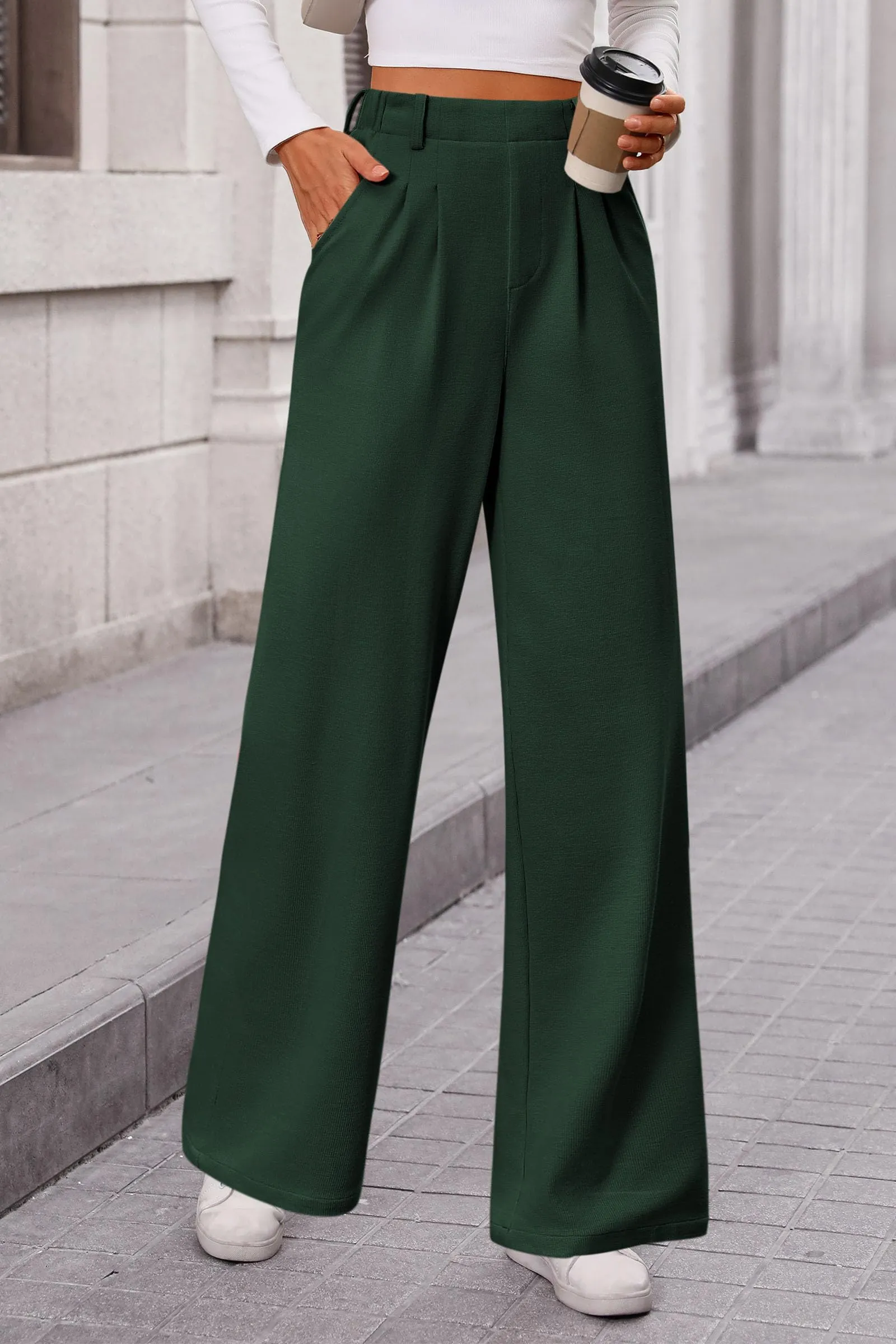 Wide Leg Casual High Elastic Waisted Work Office Palazzo Pants