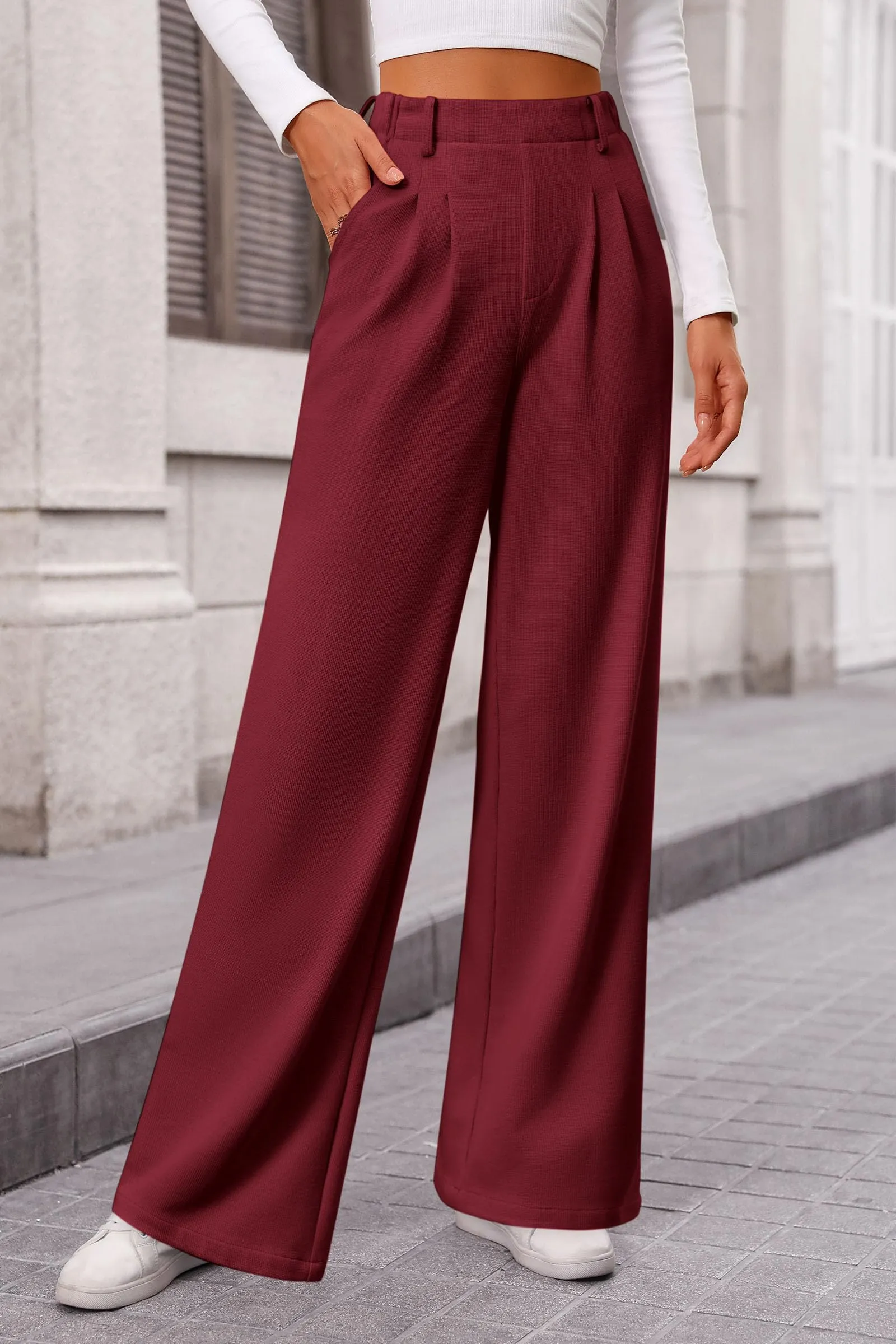 Wide Leg Casual High Elastic Waisted Work Office Palazzo Pants