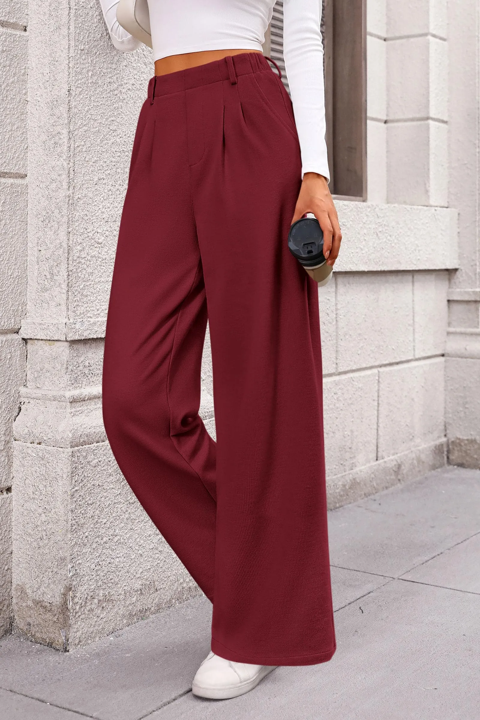 Wide Leg Casual High Elastic Waisted Work Office Palazzo Pants