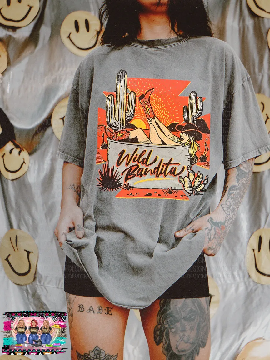 WILD BANDITA WESTERN on grey comfort colors graphic tee